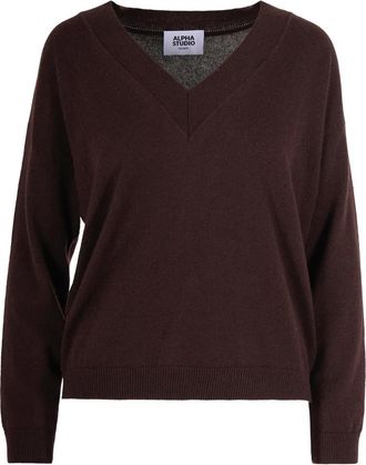 Alpha Studio Maglione con scollo a V - Marrone