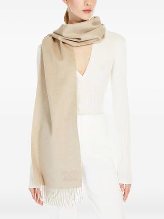 Max Mara embroidered-logo fringed scarf - women - Cashmere - One Size - Neutrals