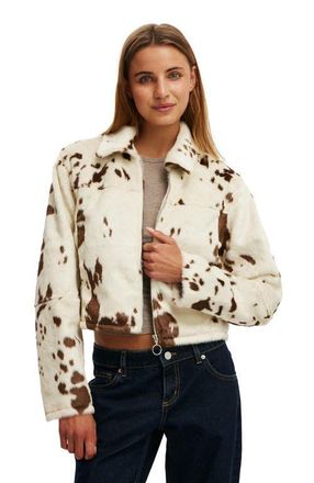Cotton On Womens Cow Faux Fur Jacket in Brown at Nordstrom, Size Xx-Small