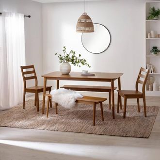 Furniturebox Lynton Large Walnut Effect Wooden Dining Table with 2 Benches & 2 Chairs
