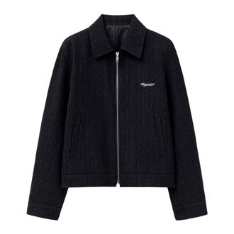 Wooyoungmi Bomber Jackets, male, Black, Size: XL Tweed Zip-Up Jacket