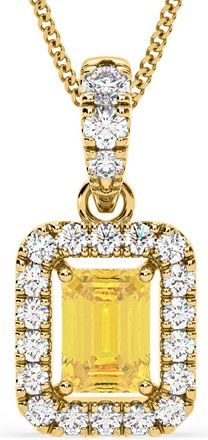 The Diamond Store Annabelle Yellow Lab Diamond Emerald Cut Halo Necklace 1.38ct in 18KGold - Elara Collection