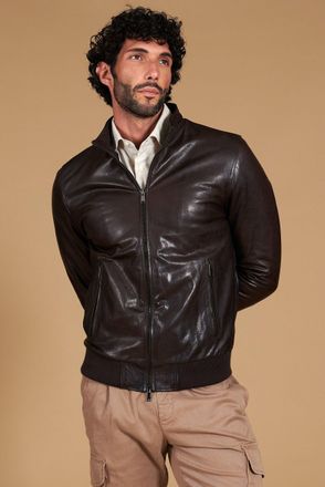 D'Arienzo Giubbotto Bomber in pelle testa di moro effetto vintage DArienzo, Seleziona Taglia 44, Colore Testa di moro
