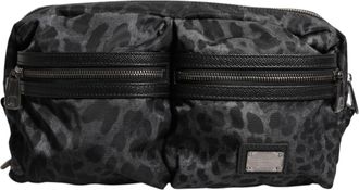 Dolce & Gabbana Mens Black Gray Leopard Dg Logo Belt Waist Fanny Pack Bag And Nylon Calf Leather Pp Pc