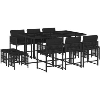 vidaXL Vidaxl - Set De Comedor Jard&iacute;n 11 Pzas Con Cojines Rat&aacute;n Sint&eacute;tico Negro