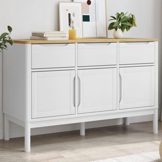 vidaXL Aparador Floro Madera Maciza De Pino Blanco 114x43x74 Cm Vidaxl