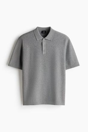H&M Regular Fit Textured-knit Polo Shirt in Gray at Nordstrom, Size X-Large