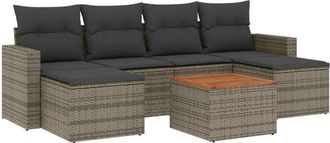 vidaXL Vidaxl - Set De Sof&aacute;s De Jard&iacute;n 7 Piezas Con Cojines Rat&aacute;n Pe Gris