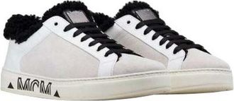 MCM Womens White Milano Suede Black Shearling Low Top Sneaker (35 EU / 5 US)