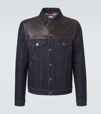Brunello Cucinelli Leather-paneled denim jacket