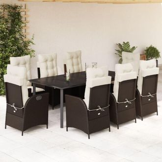 vidaXL Set Comedor Para Jard&iacute;n 9 Pzas Y Cojines Rat&aacute;n Sint&eacute;tico Marr&oacute;n Vidaxl