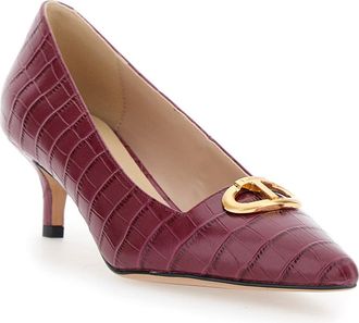 Twinset Womens Bordeaux Pumps With Embossed Crocodile Effect Red Leather