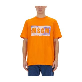 Msgm Msgm - Rectangular Logo T-Shirt - Heren - Tops - Oranje - Maat: S Katoen