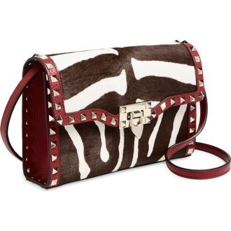 Valentino Garavani Small Rockstud Genuine Calf Hair & Leather Shoulder Bag in Red at Nordstrom