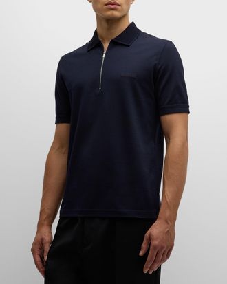 Ferragamo Mens Pique Zip Polo Shirt