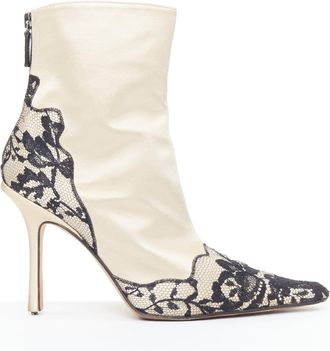 Jimmy Choo London satin lace trim point toes heel ankle booties