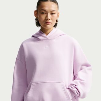 Nike Womens Studio Fleece Medium Weight Oversized Pullover Hoodie in Purple | IM8502-583