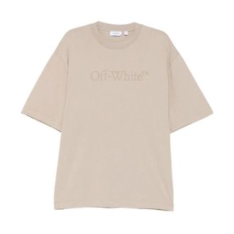 Off-white Tops, Heren, Beige, S, Katoen, Embossed Logo T-Shirt