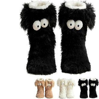 Generic Muffle Friends Cozy Socks with Eyes, Womens Winter Warm Fuzzy Non-Slip Slipper Socks, Thick Plush Home Socks with Cute Big Eyes for Indoor Comfort and