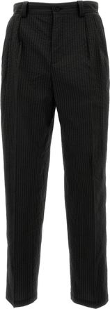 Maison Kitsun&eacute; Cotton Wide-Leg Trousers With Striped Pattern And Logo Accents