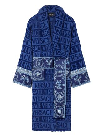 Versace Baroque-print cotton robe - unisex - Cotton - XXXL - Blue