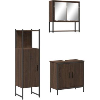 vidaXL Vidaxl - Set De Muebles Ba&ntilde;o 3 Pzas Madera Contrachapada Roble Marr&oacute;n