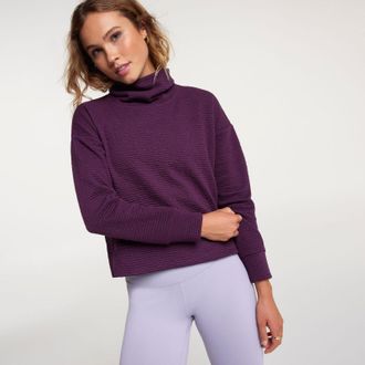 Calia Italia Calia Lunar Sweater Women Velvet Plum Jacquard Funnel Long Sleeve Crop SRT647