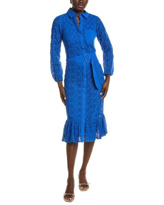 T Tahari Button Down Lace Midi Dress