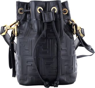 Fendi Fendi Black Zucca Embossed Leather Mon Tresor Bucket Bag Mini (Authentic Pre-Loved)
