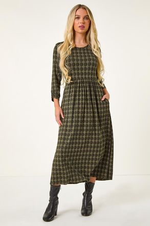 Roman Geometric Spot Midi Dress