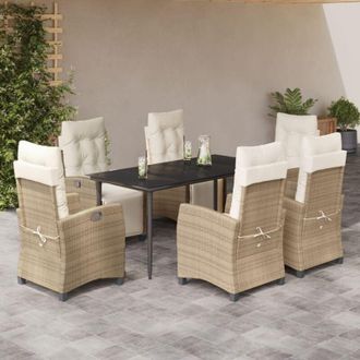 vidaXL Set Comedor De Jard&iacute;n 7 Pzas Con Cojines Rat&aacute;n Sint&eacute;tico Beige Vidaxl