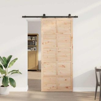 vidaXL Vidaxl - Puerta Deslizante Marr&oacute;n 80 X 208 Cm Madera Maciza De Pino