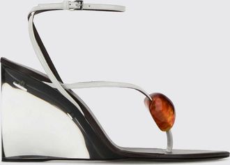 Alaia Leather Thong Wedge Sandals with Sculptural Heel and Embroidery