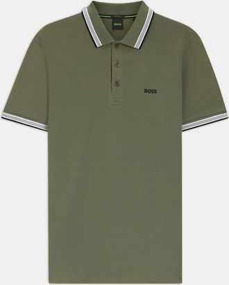 HUGO BOSS Mens BOSS Green Paddy Mens Cotton-Piqu&eacute; Polo Shirt with Contrast Logo - Dark Beige 258 - Size: 38