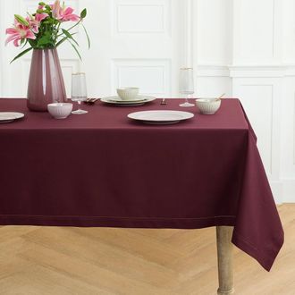 Solino Home Cotton Linen Hemstitch Tablecloth for Dining Table, Holiday and Everyday Table Decor in Wine at Nordstrom, Size Xx-Small