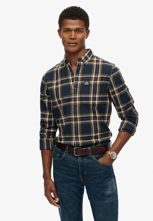 Superdry Langarmhemd SUPERDRY L/S COTTON LUMBERJACK SHIRT, Herren, Gr. XL, N-Gr, bryce check navy, Web, Obermaterial: 100% Baumwolle, kariert, regular fit, Hem