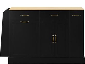 STILVORA Aparador De Cocina Con 2 Puertas, 1 Caj&oacute;n, Compartimento Para Cubo Y Estantes Abiertos, En Mdf, Negro, 133.5&times;40&times;86 Cm