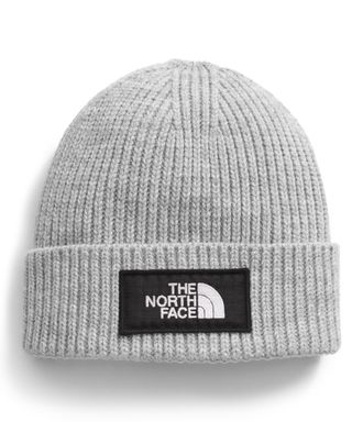 The North Face TNF Logo Box Cuffed Beanie, TNF Light Grey Heather/30 Year Him, One Size Short