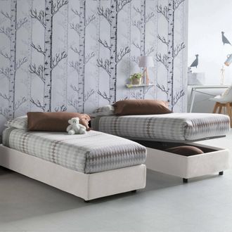 Dmora Dmora - Cama Individual Dabate, Cama Contenedor Con Revestimiento De Tela, 100% Made In Italy, Apertura Frontal, Con Colch&oacute;n Cm 80x190 Incluido, Blanc