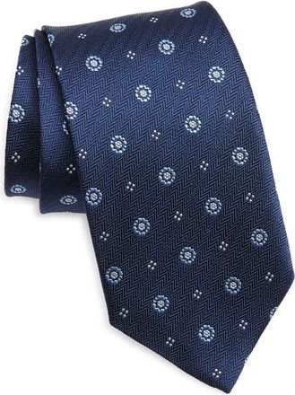 David Donahue Neat Silk Tie in Navy at Nordstrom