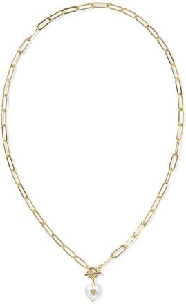 Kendra Scott Sasha Heart Pendant Necklace in Gold Freshwater Pearl at Nordstrom