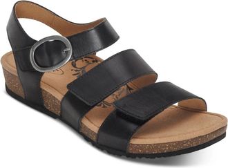 Aetrex Womens Lilly Adjustable Quarter Strap Sandal In Black Cutout