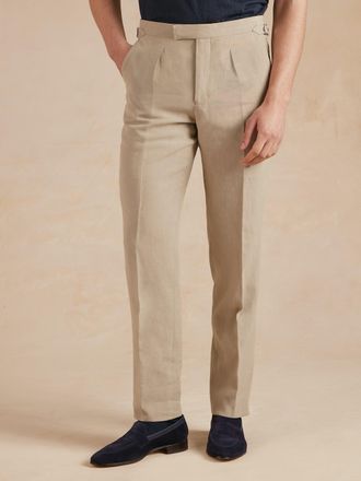 Oliver Brown Pleated French Linen Trousers - Stone