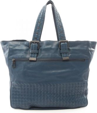 Bottega Veneta Blue Leather Handbag Tote Bag (Pre-Owned)