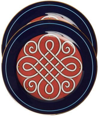 La DoubleJ filigree-print porcelain dessert plates (set of two) - Blue