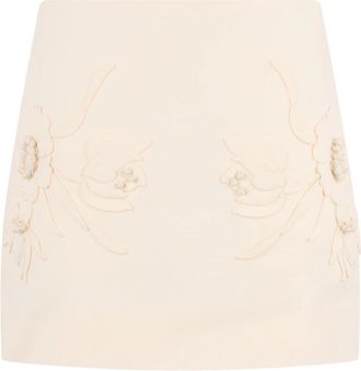 Valentino Garavani Elegante Ivoor Gonna met Bloemenapplicaties - Dames - Korte rokken - Wit - XS - Katoen - Rokken