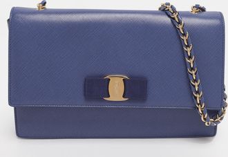Ferragamo Blue Leather Ginny Shoulder Bag