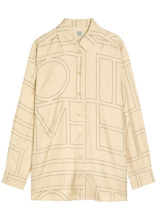 Toteme Logo-monogrammed Silk Shirt - Off White - 32 (UK4 / Xxs)