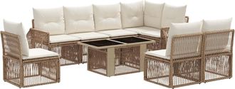 vidaXL Conjunto De Sof&aacute;s De Jard&iacute;n 9 Uds. Beige Y Blanco Crema Vidaxl