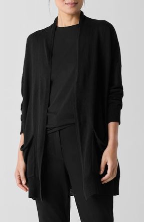 Eileen Fisher Patch Pocket Organic Linen & Organic Cotton Cardigan in Black at Nordstrom, Size Medium